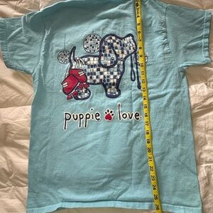 Puppie Love Adult Size M Aqua Graphic Tee 100% Cotton Dog Lover